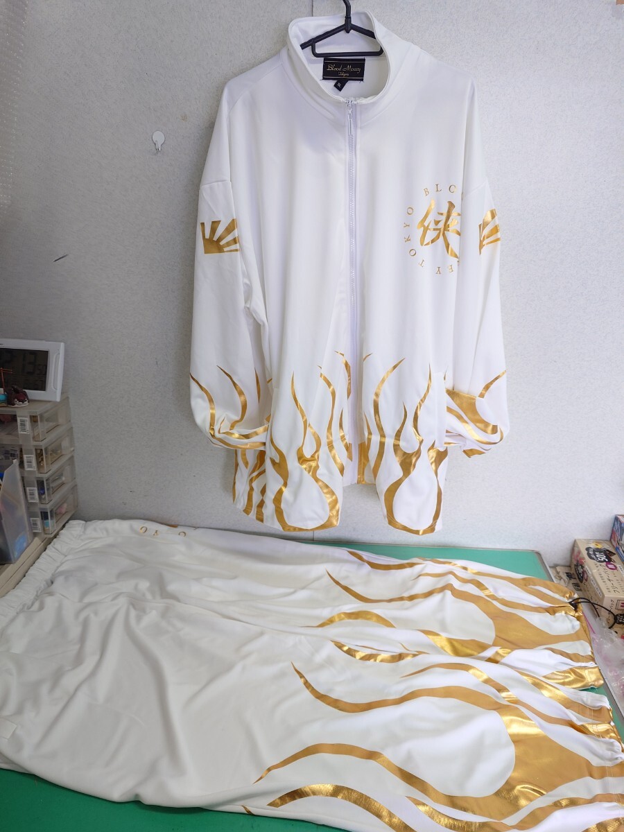 ● BLOOD MONEY TOKYO 仁義 セットアップ ジャージ 炎 任侠 白 金 メンズ 5L 大きいサイズ ワイルド 美品 ③拍卖