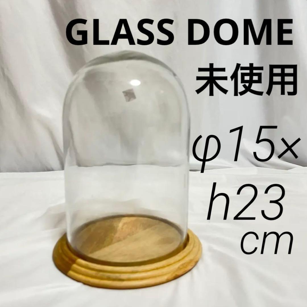 未使用 縦長 大型 ガラスドーム ガラスケース 木製台 高さ約23cm ① GLASS DOME拍卖
