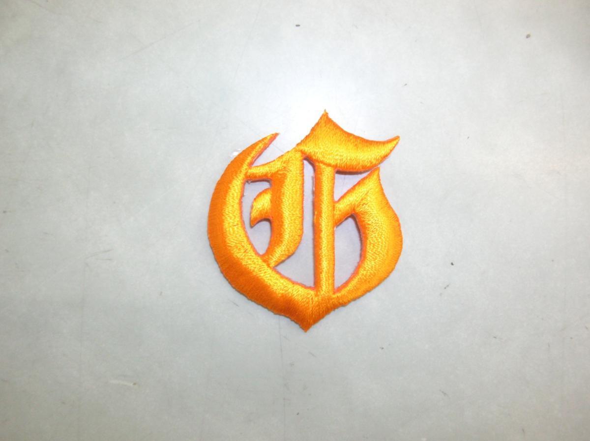 【刺繍★花文字マーク(英字:G)★オレンジ】ワッペン★アイロンで簡単圧着★拍卖