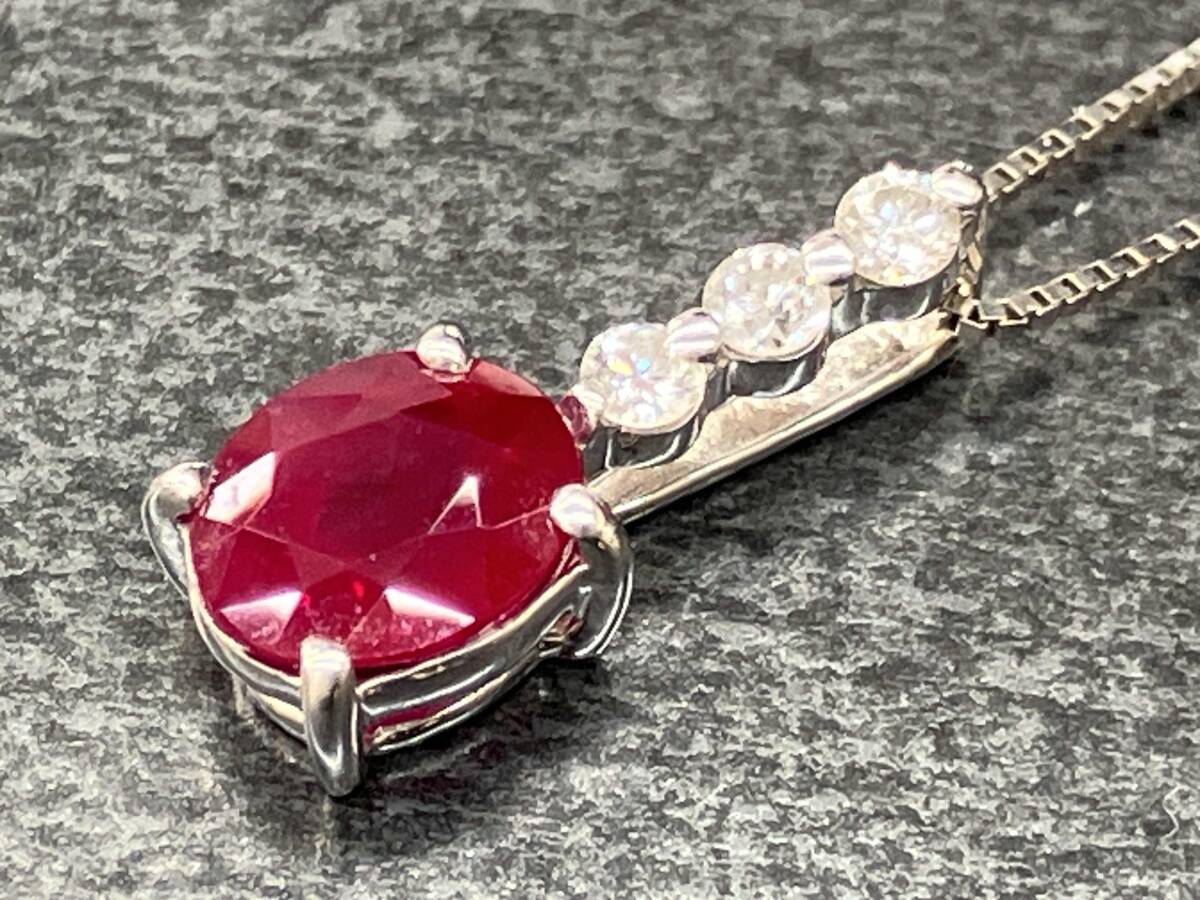 K18WG ホワイトゴールド 天然ルビー 44.5cm 総重量2.2g ネックレス アクセサリー ソーティング付き拍卖