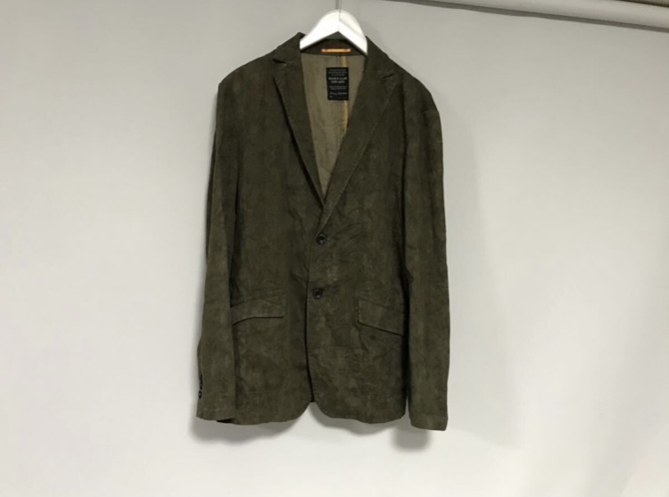 本物ニコルクラブフォーメンNICOLE CLUB FOR MENコットンテーラードジャケットメンズサーフミリタリービジネススーツグリーン後染め柄48L拍卖