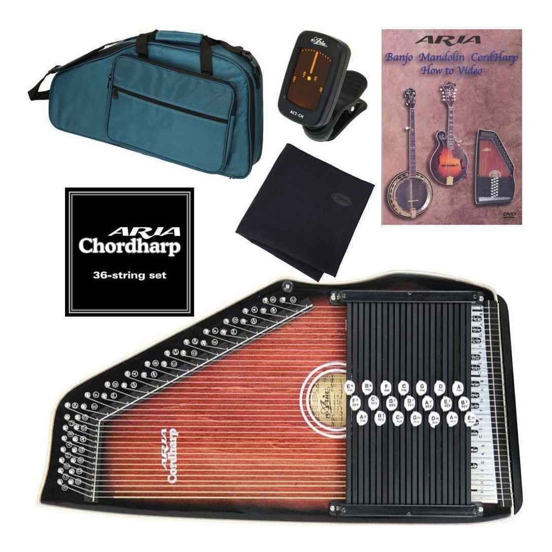 即決◆新品ARIA ACH-21+専用弦+教則DVD+チューナー+クロス コードハープ/オートハープ拍卖