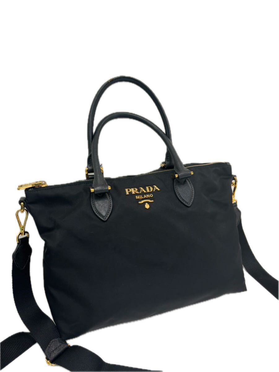 PRADA プラダ ナイロン トートバッグ ショルダーバッグ ハンドバッグ ゴールド金具 ブラックカラー 2way拍卖