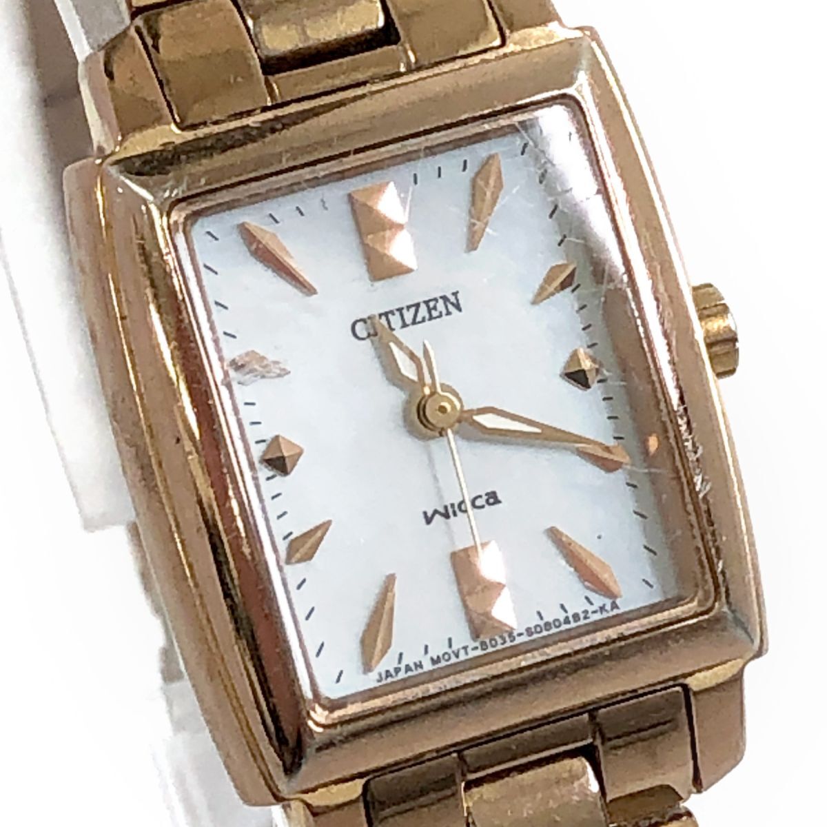 CITIZEN シチズン wicca ウィッカ 腕時計 B035-S051827 ソーラー エコドライブ アナログ スクエア ゴールド ホワイト 動作確認済み拍卖