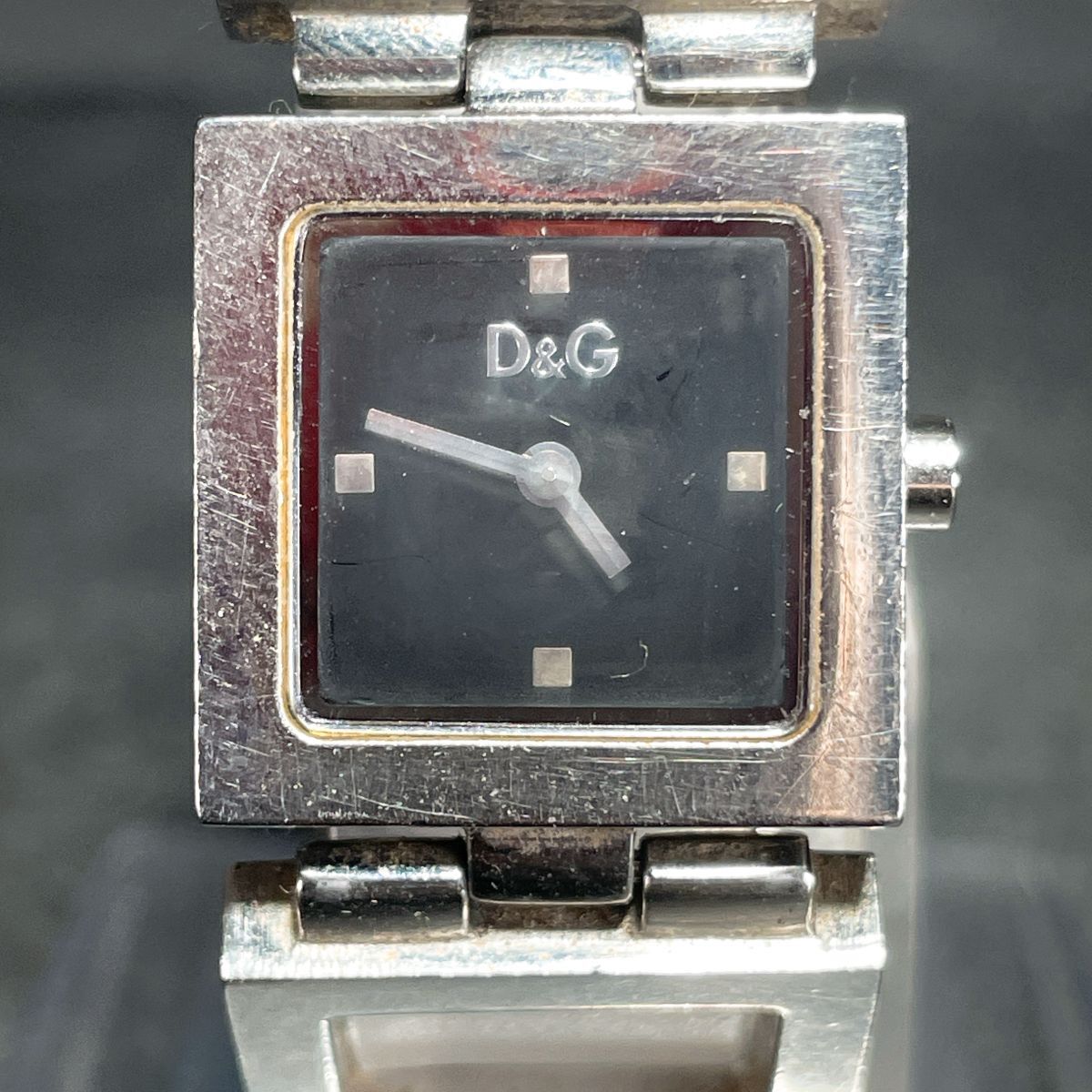 Dolce&Gabbana ドルチェ&ガッバーナ D&G 腕時計 アナログ クオーツ スクエア ブラック メタルバンド 新品電池交換済み 動作確認済み拍卖