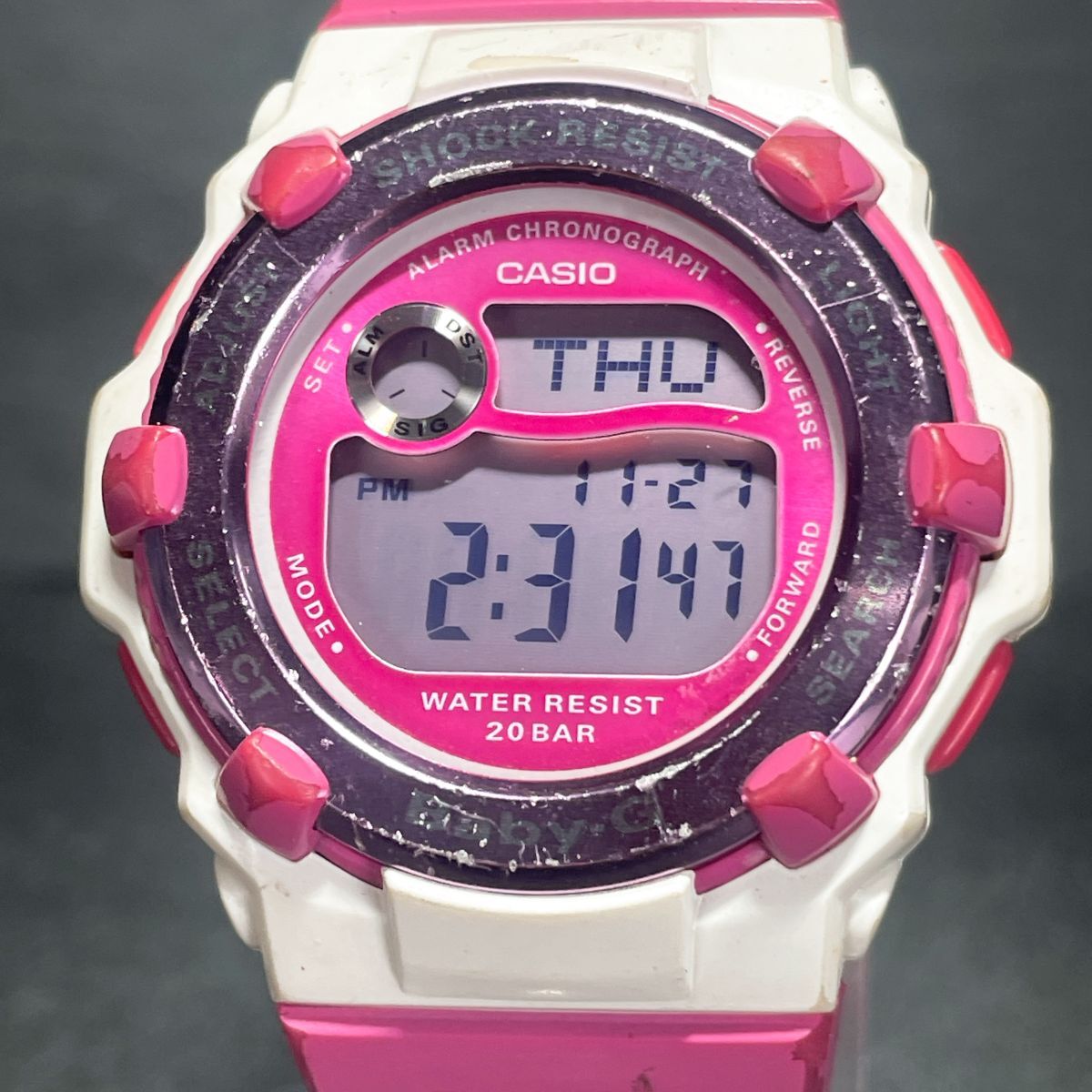 CASIO カシオ Baby-G ベビージー BG-3000 腕時計 デジタル クオーツ 多機能 カレンダー ピンク ラウンド 新品電池交換済み 動作確認済み拍卖