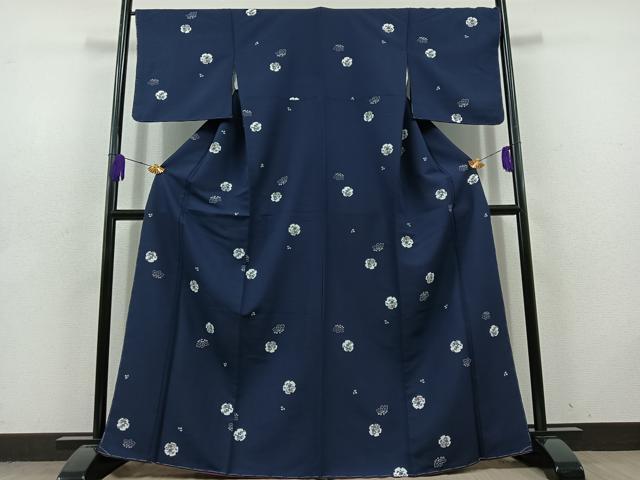 平和屋着物■小紋 雪輪花文 鬼しぼ縮緬 洗える着物 未使用 AABD4301jh拍卖