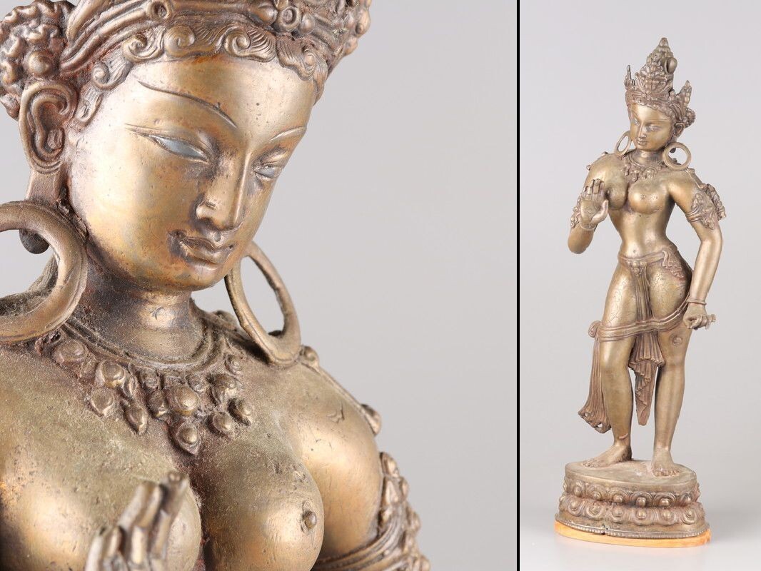 中国古玩 唐物 仏教美術 古銅造 チベット仏 仏像 時代物 極上品 初だし品 D4928拍卖