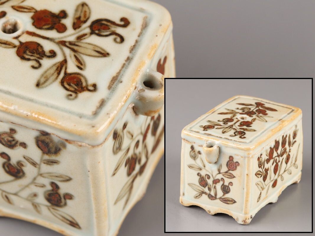 古美術 朝鮮古陶磁器 李朝 白磁 鉄砂 水滴 時代物 極上品 初だし品 D5007拍卖