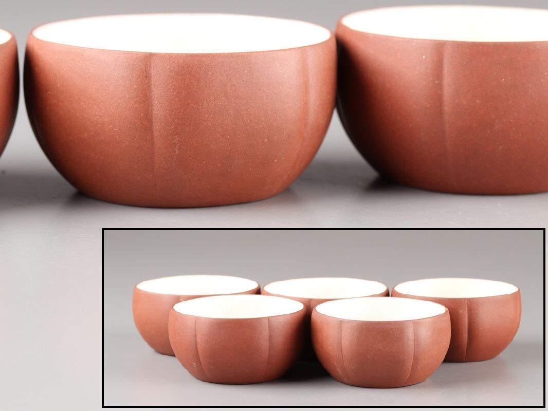 中国古玩 唐物 煎茶道具 朱泥 紫泥 煎茶碗 五客 時代物 極上品 初だし品 D4979拍卖