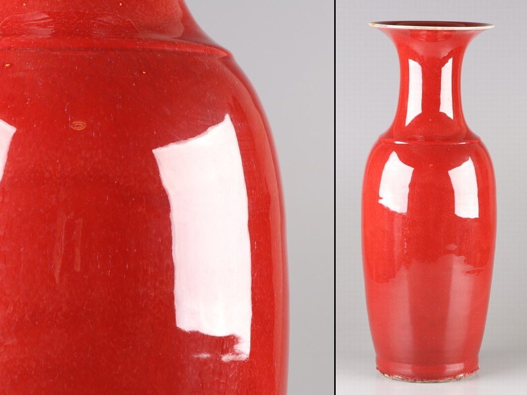 中国古玩 唐物 辰砂 特大 花瓶 高さ57.4㎝ 時代物 極上品 初だし品 D4963拍卖