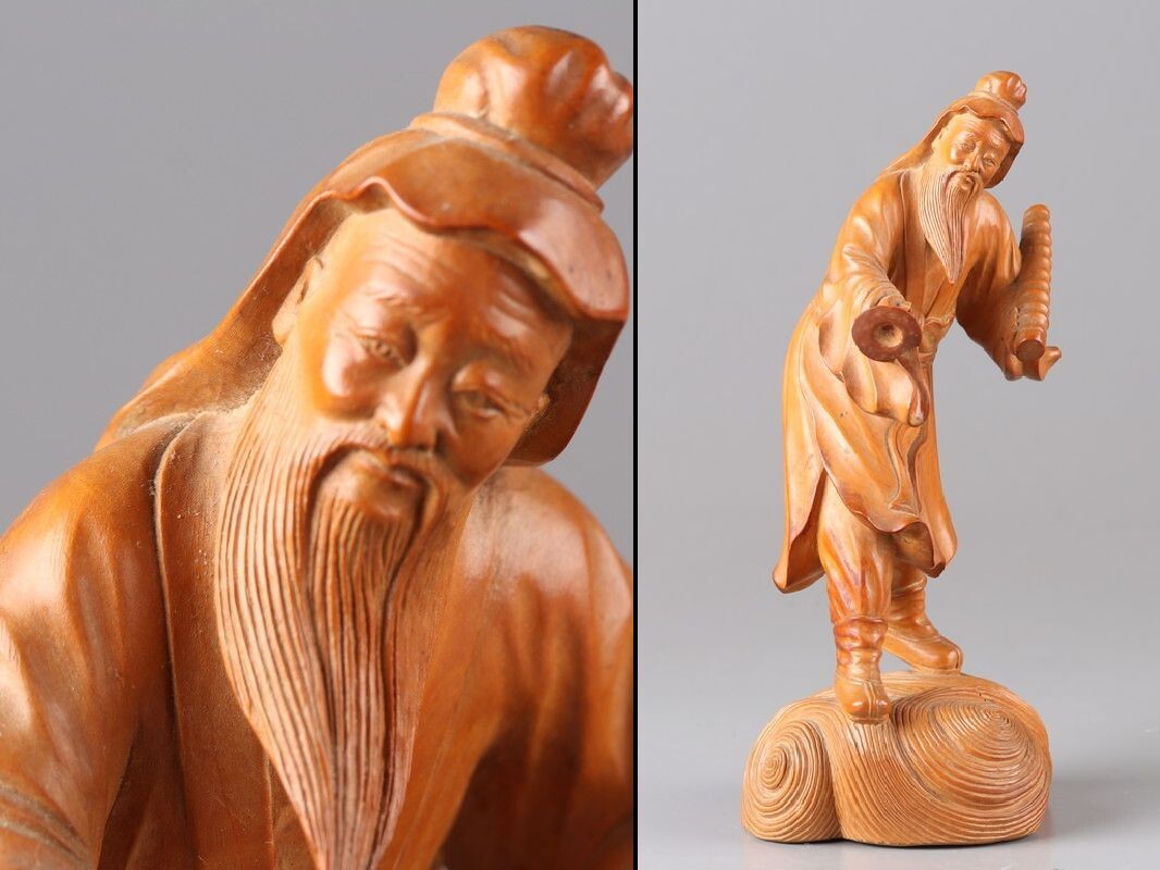 中国古玩 唐物 時代木彫 黄楊 老人 置物 時代物 極上品 初だし品 D5235拍卖