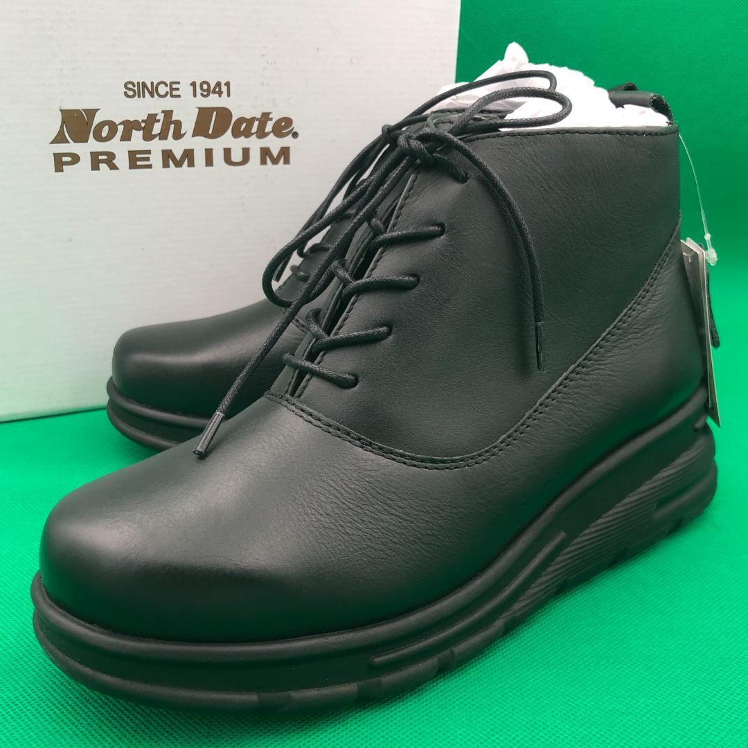 ノースデイト レザー ファスナーブーツ 24cm ブラック★新品 送料無料★本革 ショートブーツ 高級 冬靴 耐滑 4E 幅広 ブーティ 5721139拍卖