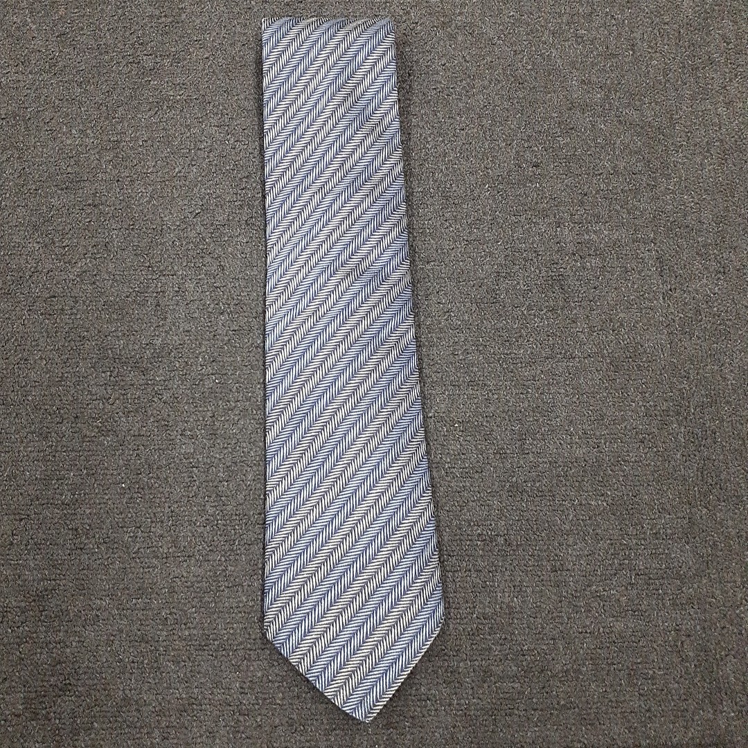 HERMES エルメス ネクタイ シルク100 ストライプ柄 ブルー×グレー系 中古品 エ拍卖