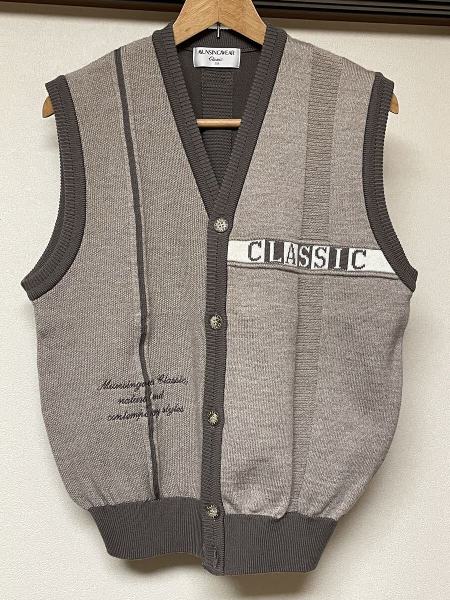 【 美品 】 マンシングウェア Munsingwear クラッシック ゴルフ 秋冬 Vネック ニット ベスト SA メンズ 日本製拍卖