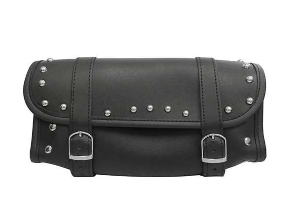 簡単取り付け!!付属ベルト付き スタッズ アメリカンタイプ ツールポーチ ツールバッグ サイド サドル バック 汎用設計 PVC素材 ブラック拍卖