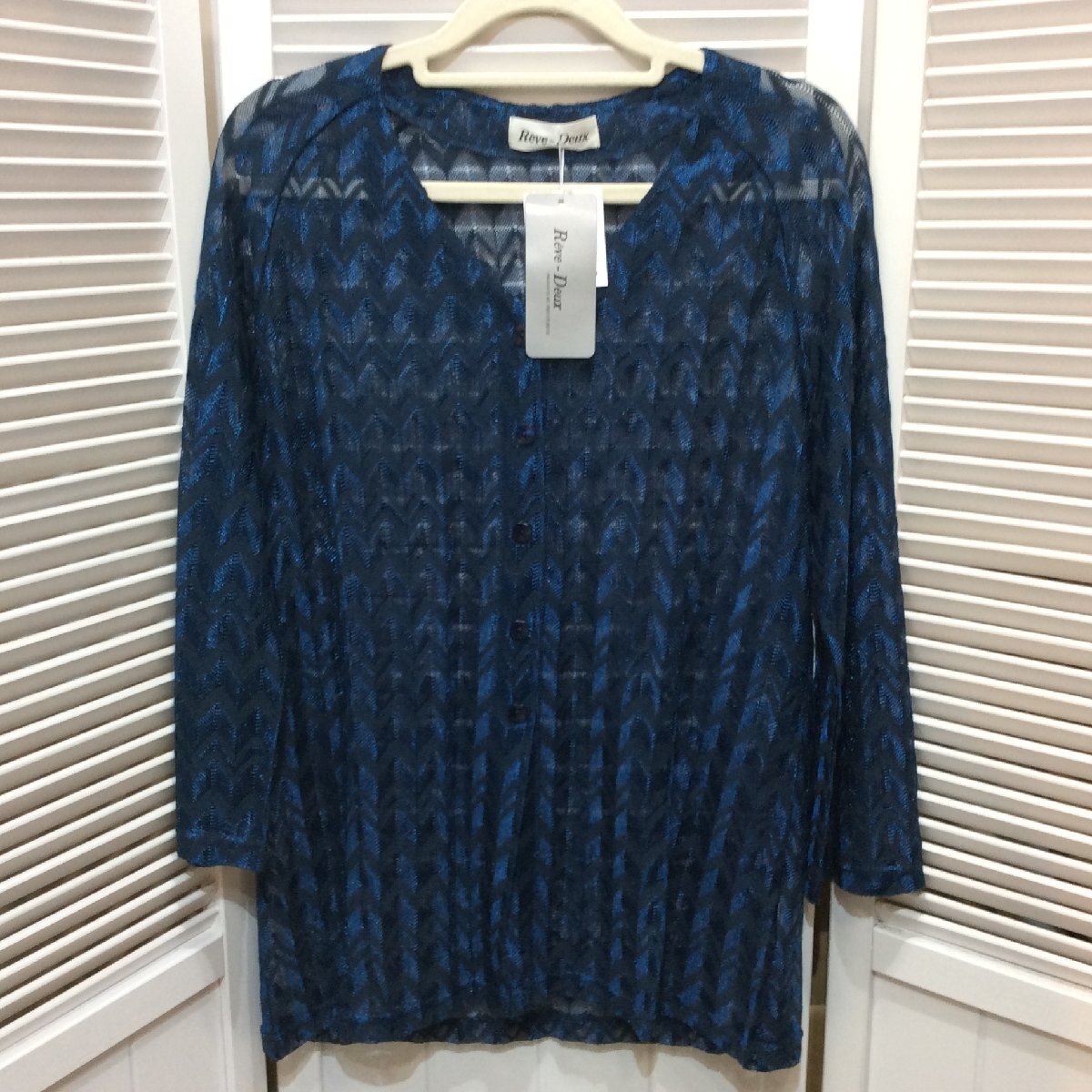 新品☆三越伊勢丹 Reve-Deux メッシュカーディガン L ブルー柄【クリックポスト発送】拍卖