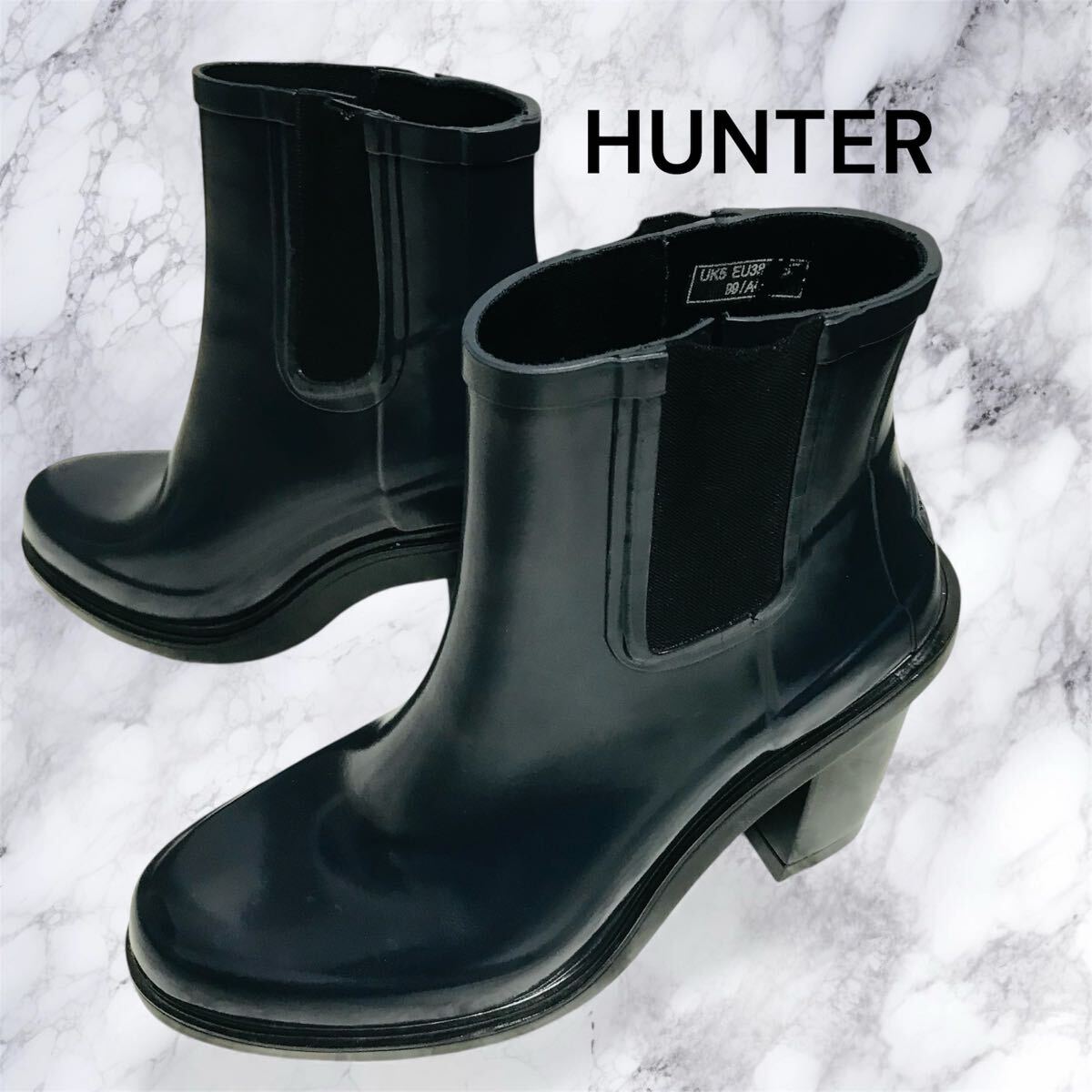【美品】HUNTER ハンター レインブーツ サイドゴア 24cm ネイビー 長靴 レインブーツ スノーブーツ拍卖
