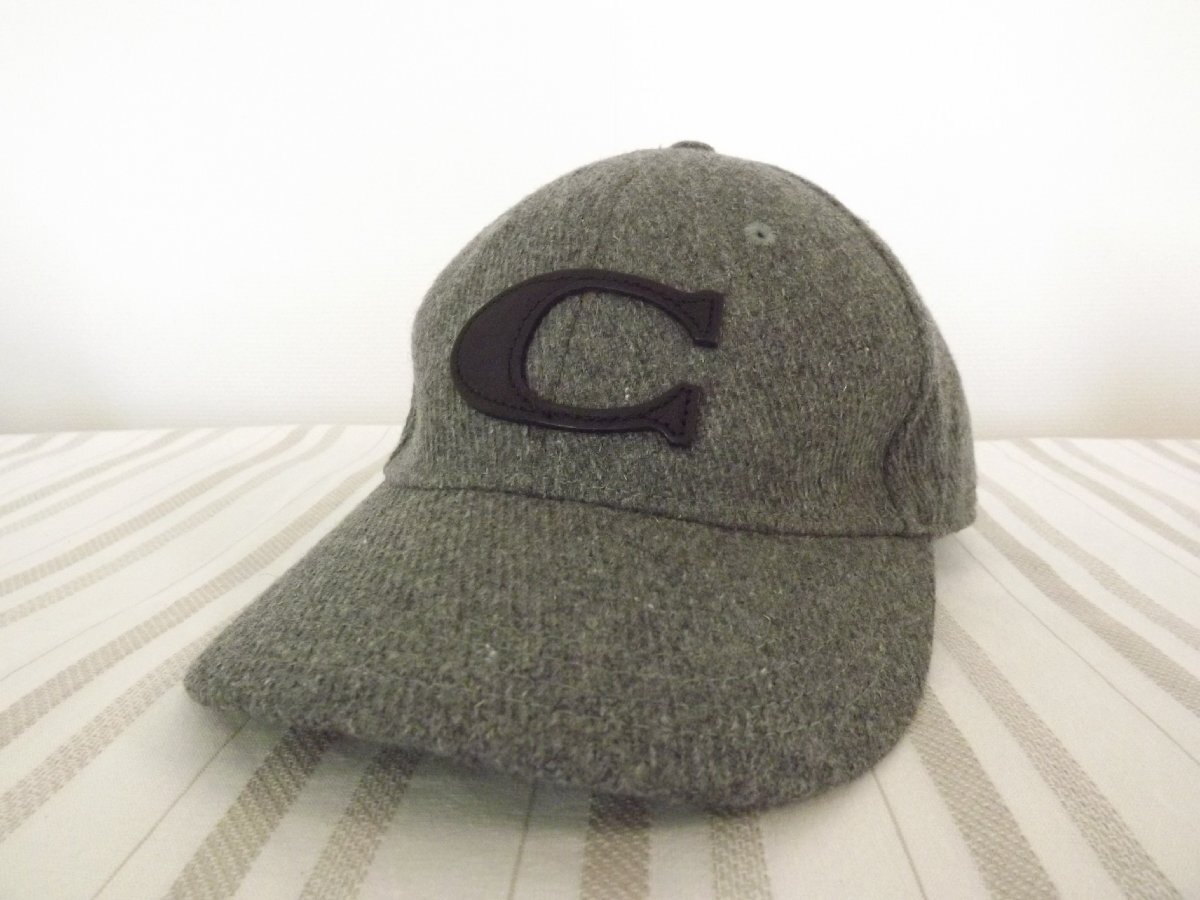 COACH (コーチ) ウール混 キャップ CAP レザー使い 牛革拍卖