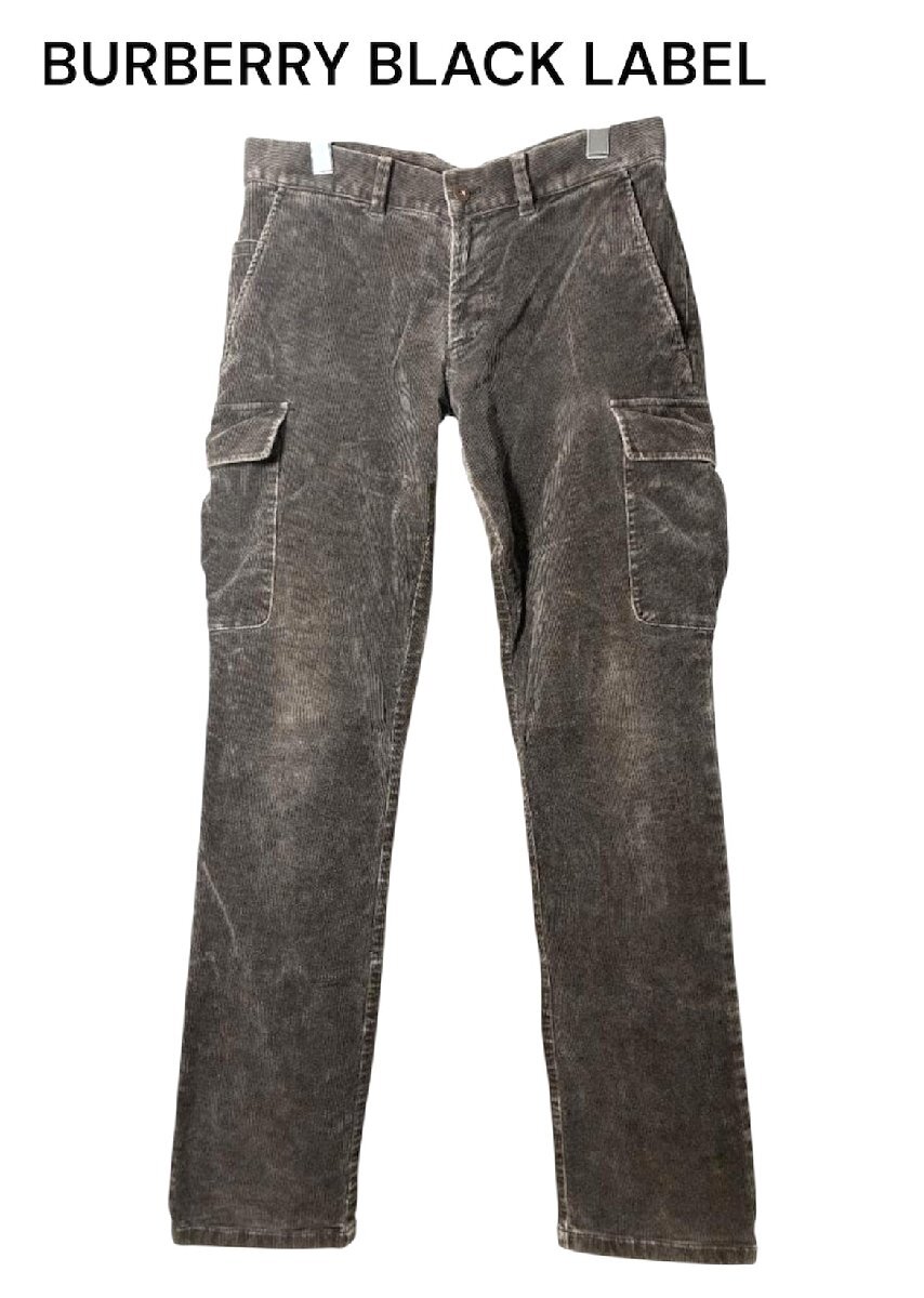 BURBERRY BLACK LABEL (バーバリーブラックレーベル) メンズ ストレッチ 6ポケット カーゴ コーデュロイ パンツ 76サイズ拍卖