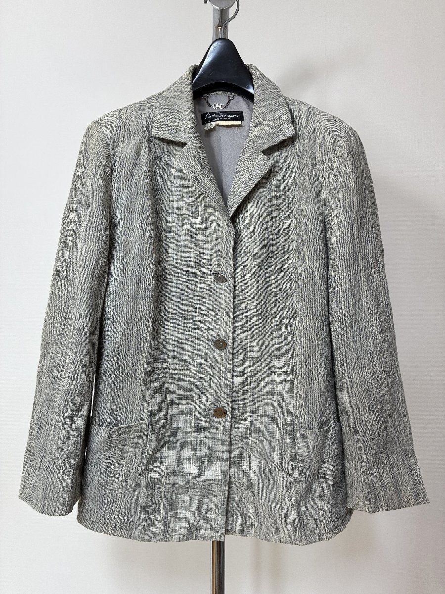 Salvatore Ferragamo (サルヴァトーレ・フェラガモ) イタリア製 リネン 麻混 レディース テーラードジャケット サイズI46拍卖