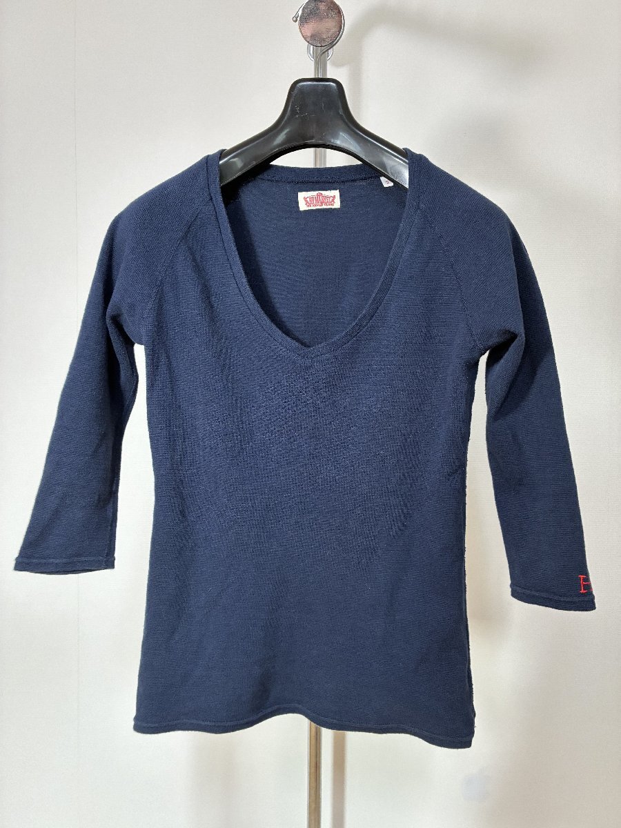 HOLLYWOOD RANCH MARKET(ハリウッドランチマーケット)日本製 Uネック ストレッチ 7分袖 ロンT 長袖Tシャツ 袖に刺繍 送料無料拍卖