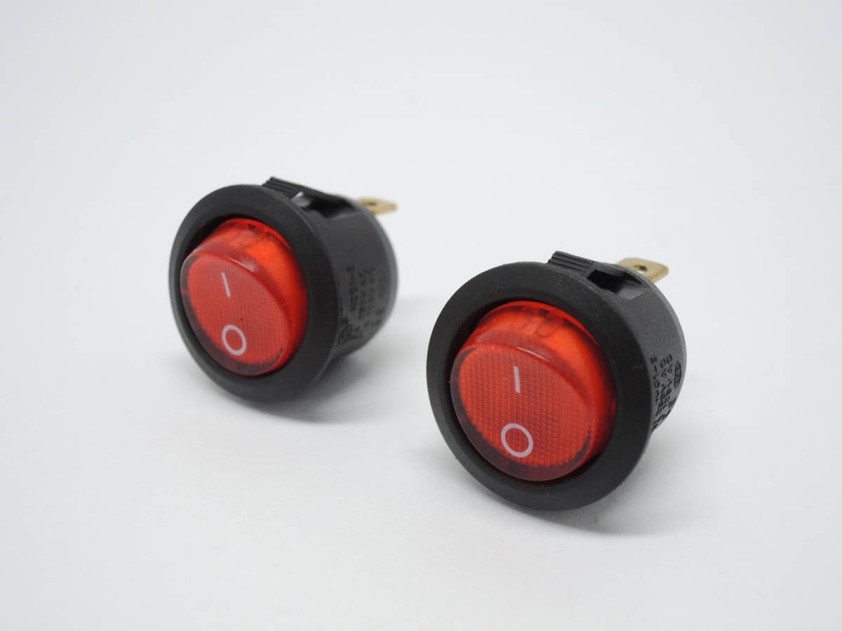 送料無料 丸型 ロッカスイッチ 3ピン 2個 レッド 埋め込みタイプ 汎用拍卖