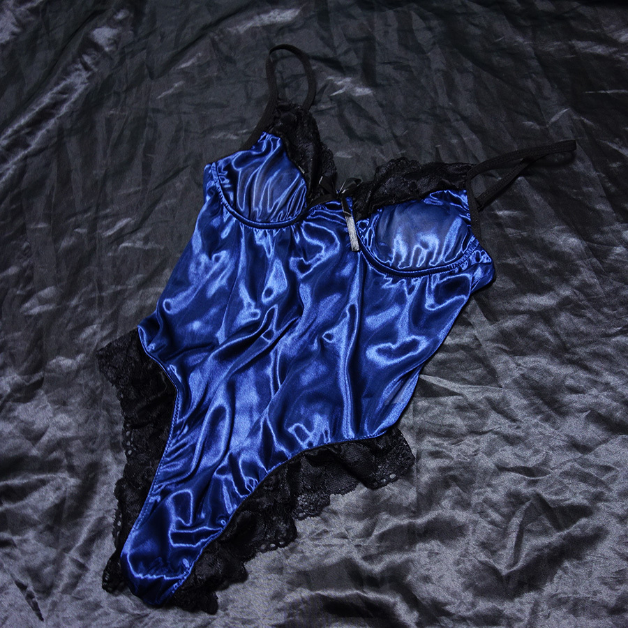 ルームウェア テディ ボディスーツ 光沢 つるつる ナイロン ネイビー拍卖