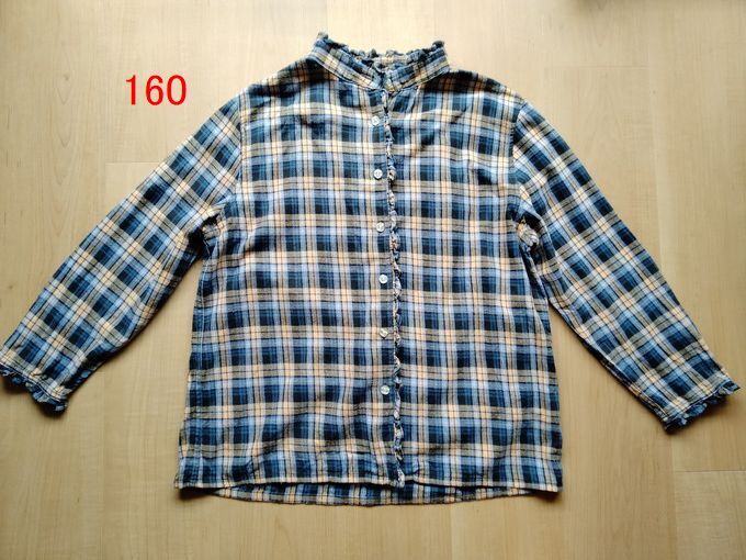 160 長袖 ネルシャツ ブラウス カットソー 青x黄色系 女児 女の子拍卖