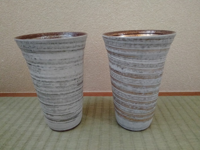 有田焼 白塗金銀掠り 反型ペアビアカップ 大 コップ グラス拍卖