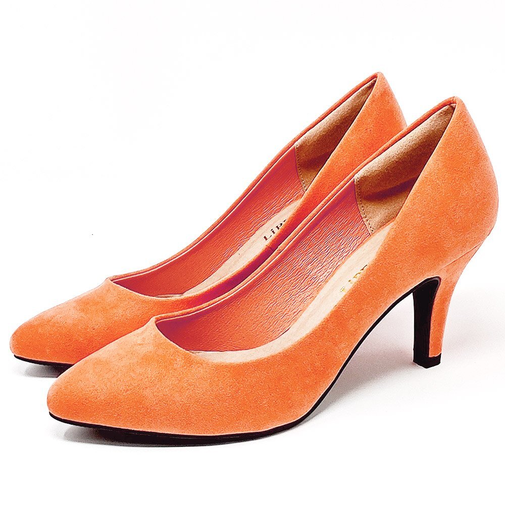新品 訳あり 23.5-24.0cm 走れる 8cmヒール パンプス ハイヒール 脚長 美脚 スエード オレンジ レディース シンプル 合成皮革 ポインテッド拍卖