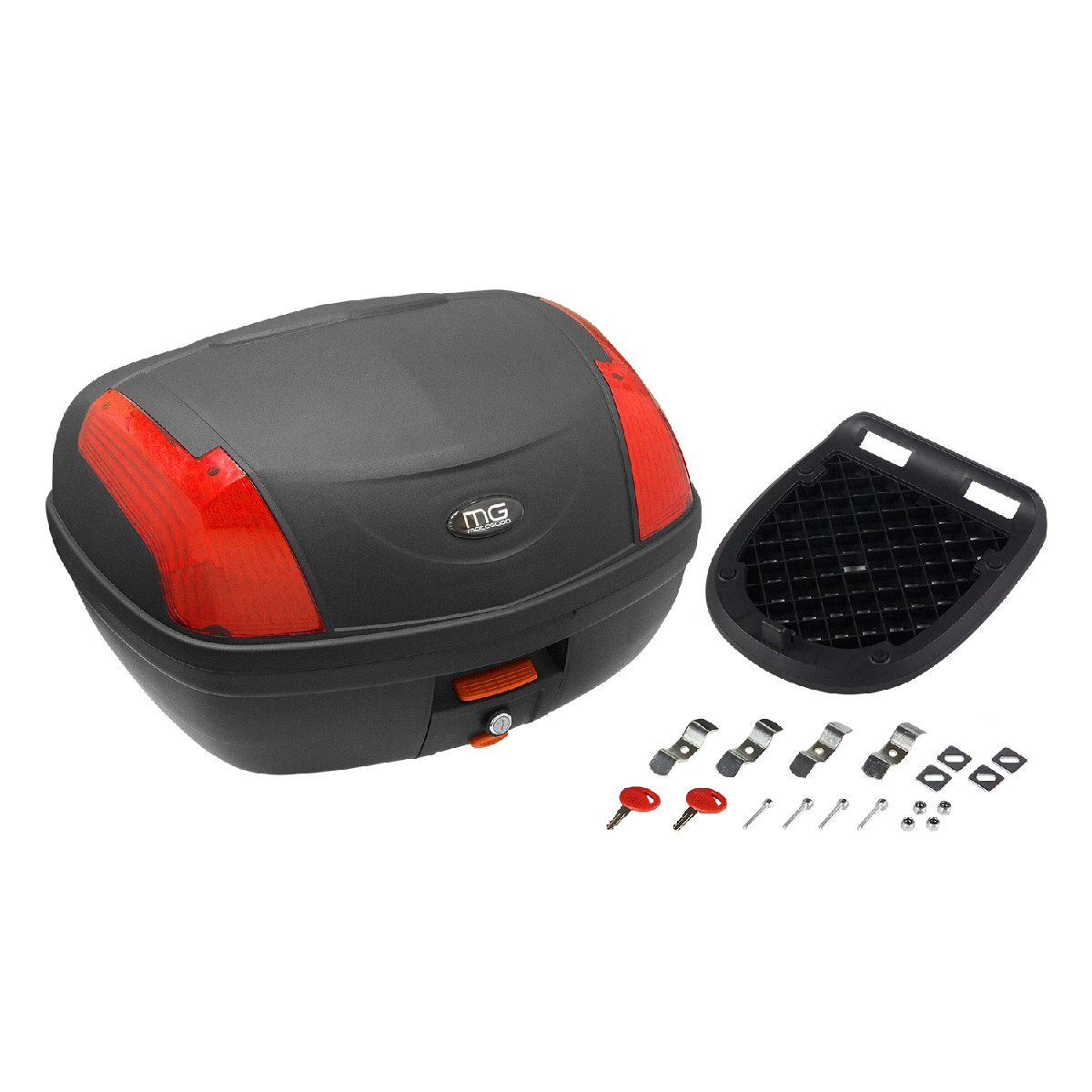 リアボックス 48L 汎用ベース付き ブラック バイク用 リアボックス ブラック×レッドリフレクター バイクパーツセンター拍卖