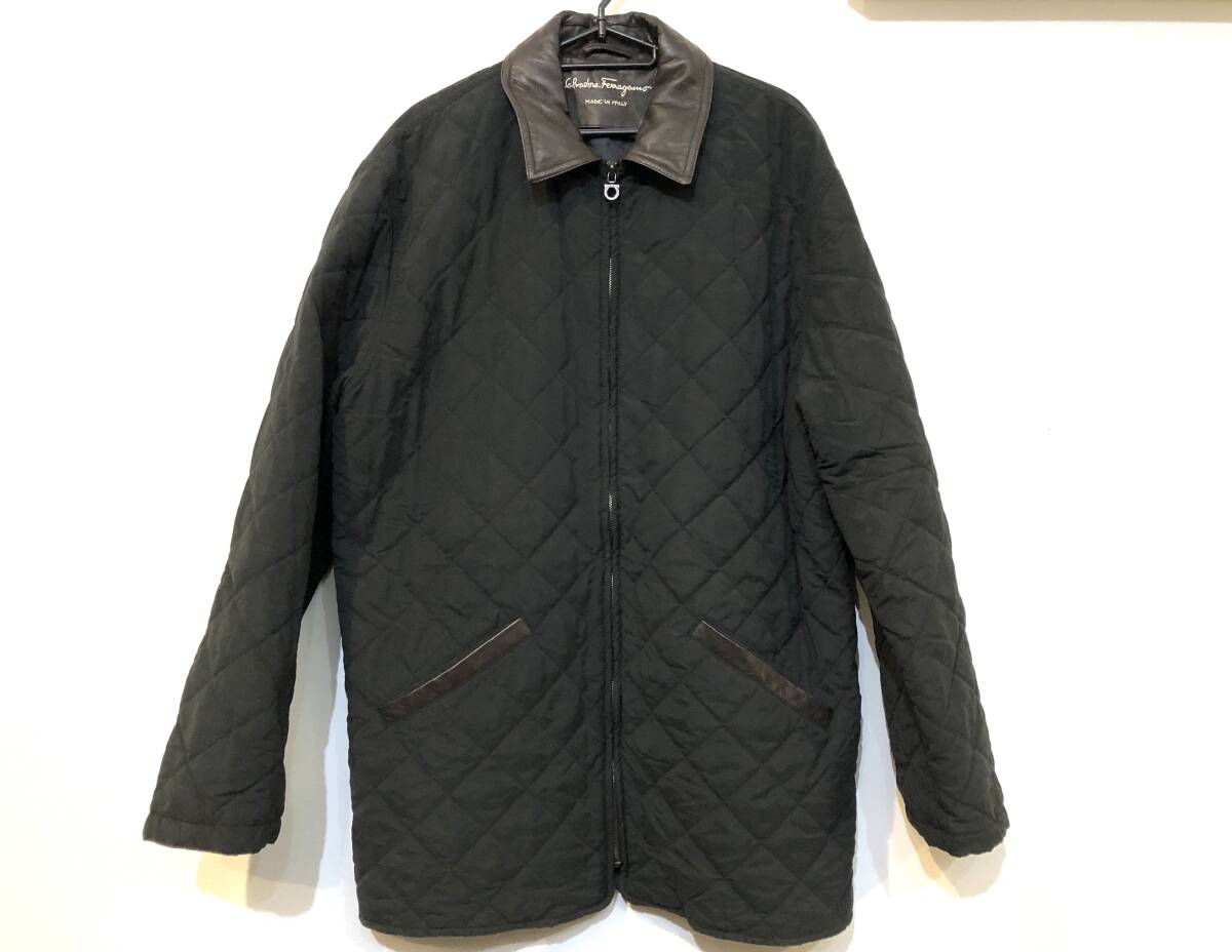 Salvatore Ferragamo フェラガモ キルティング ジャケット コート サイズ48 M相当 ブラック×ブラウン拍卖