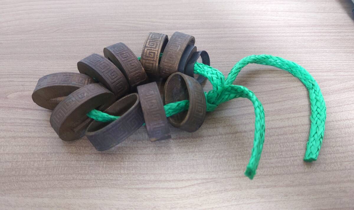 D.柄頭 つかがしら 縁頭 ふちがしら まとめ 全9個 幾何学模様 総重量:約301.5g 銅製 鉄製 刀装具 刀 日本刀 時代物 美術品拍卖