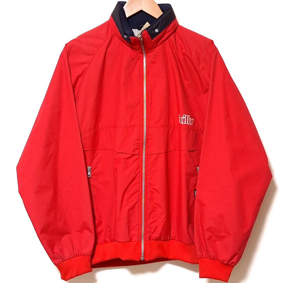 W977【 90s ビンテージasics killy】キリー アシックス ナイロン ジャケット 日本製 スイングトップ スポーツ レッド メンズ サイズLL/QQ拍卖