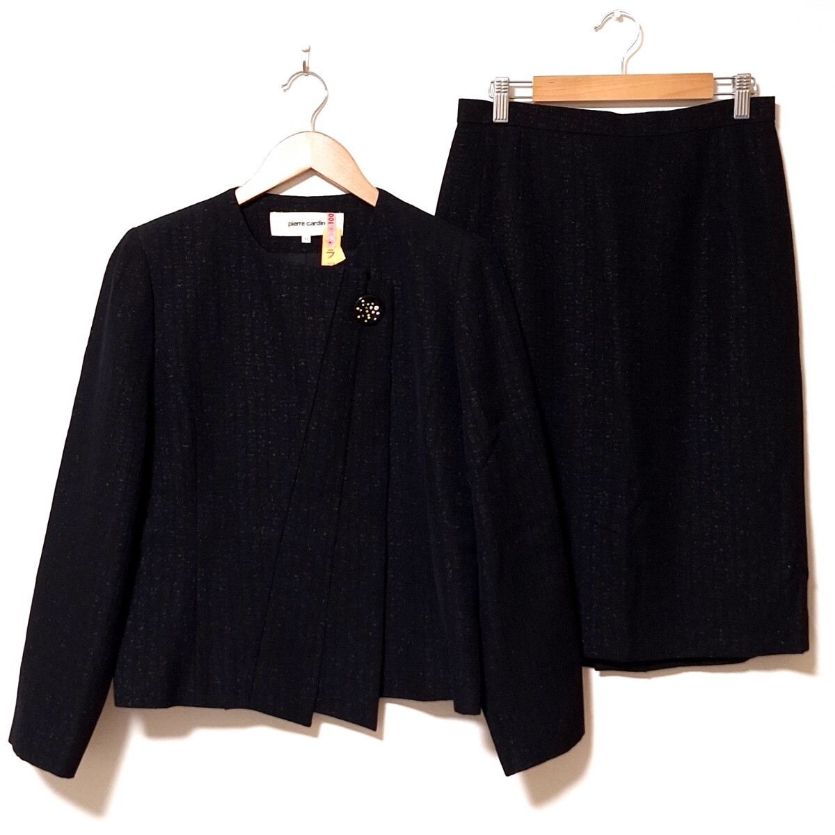 W982【Pierre Cardin】ピエールカルダン スーツ スカート セットアップ ラメ ブラック セレモニー 入学式 レディース サイズ11号(L相当)/QQ拍卖