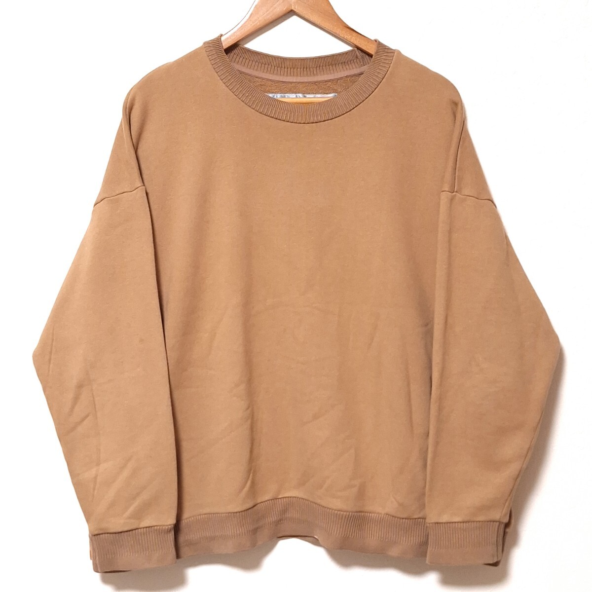W985【Dulcamara】ドゥルカマラ 無地 長袖 トレーナー スウェット 日本製 ビックシルエット 綿100% ベージュ メンズ サイズ1(M相当)/QQ拍卖