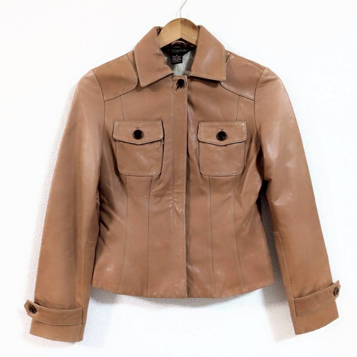 W1029【Brooks Brothers】ブルックスブラザーズ レザージャケット ブルゾン 本革 リネン アウター キャメルレディース サイズ 0(S位) /Ha拍卖