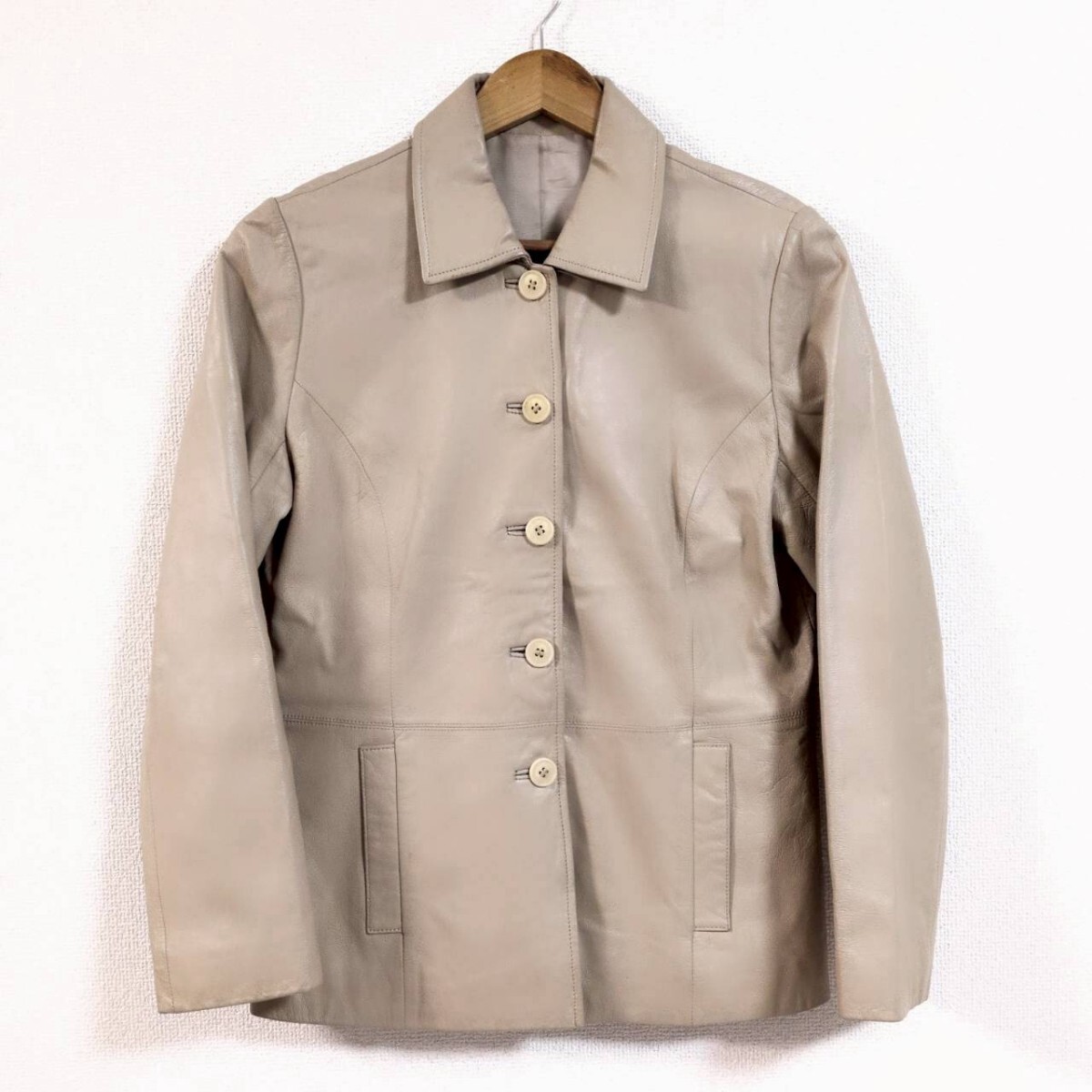 W1030【SHYNING HEART】シャイニングハート レザー ステンカラーコート ジャケット 羊革 本革 イタリア ベージュ レディース サイズ F /Ha拍卖