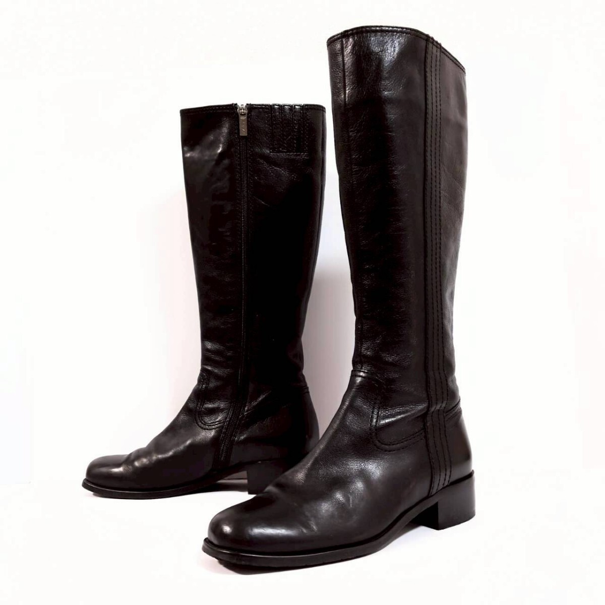 W1033【REGAL】リーガル ロングブーツ レザー 光沢 サイドジップ 靴 秋冬 膝下 ヒール高4㎝ ブラック レディース サイズ 24㎝ /Ha拍卖