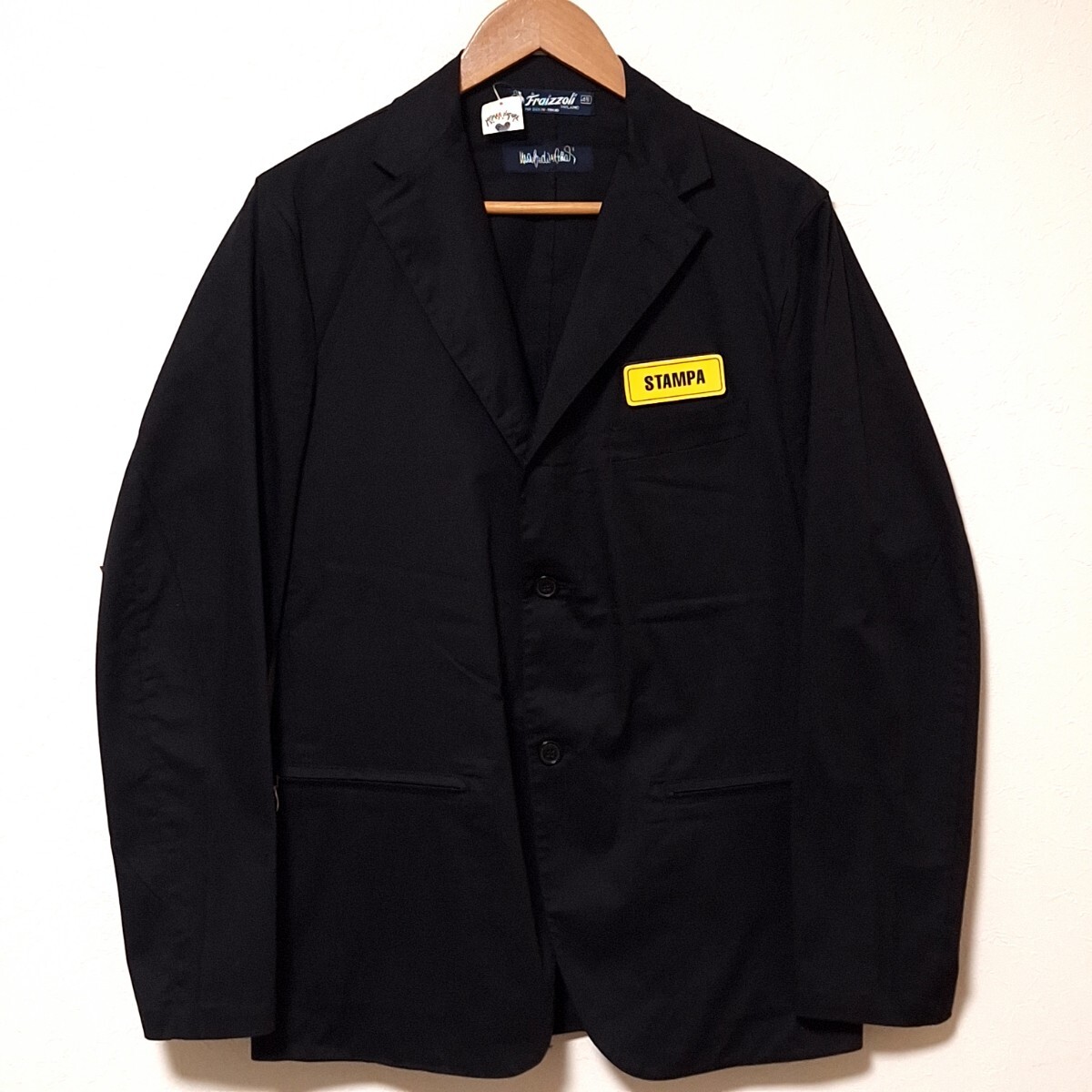 W1050【Fraizzoli】フライツォーリ テーラード ジャケットブラック イタリア製 ワッペン 薄手 聖林公司 メンズ サイズ46(M相当)/QQ拍卖
