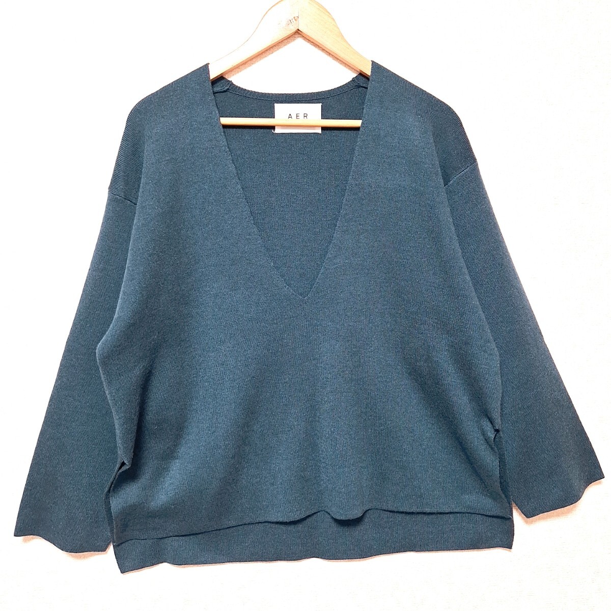 W1100【ADAM ET ROPE】アダム エ ロペ プルオーバー ニット セーター ナイロン混 スリット ビッグサイズ ブルー レディース F(XL相当)/ee拍卖