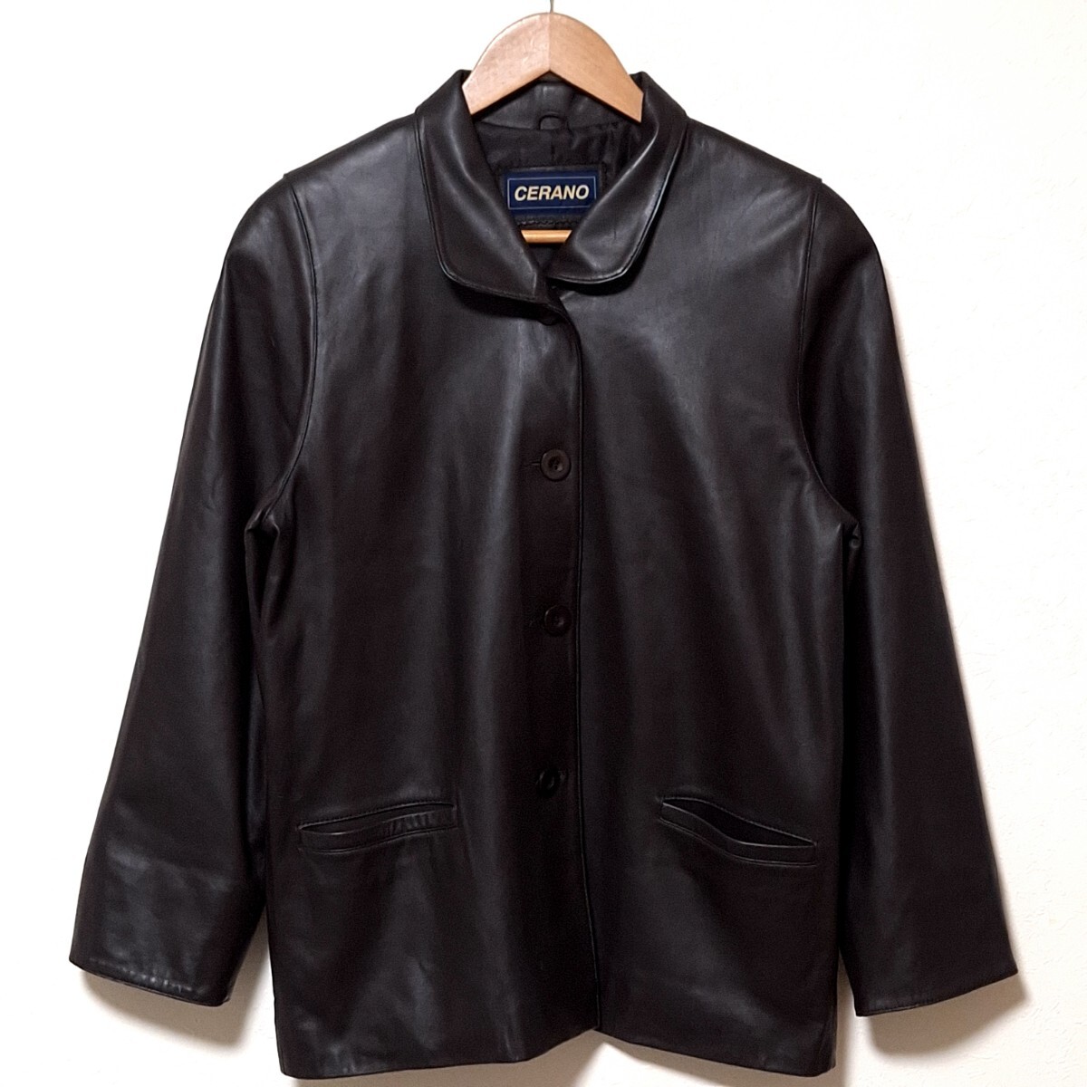 W1074【CERANO】セラーノ 羊革 本革 ジャケット ラムレザー アウター ITALY SKIN ダークブラウン シンプル レディース サイズF(L相当)/QQ拍卖