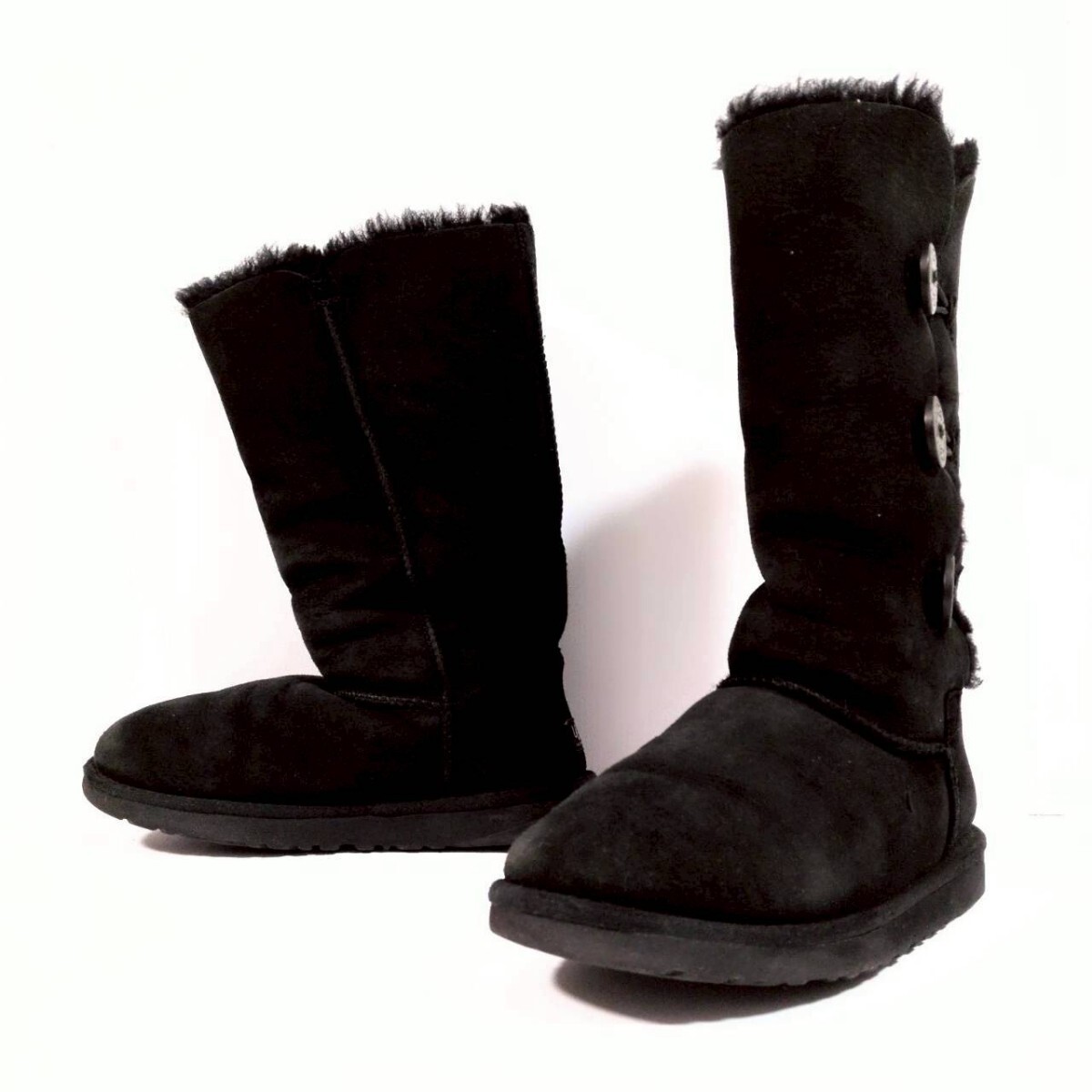 W1203【UGG Australia】アグ オーストラリア ムートン ロング ブーツ ベイリーボタン スウェード ブラック レディース サイズ 25cm /Ha拍卖