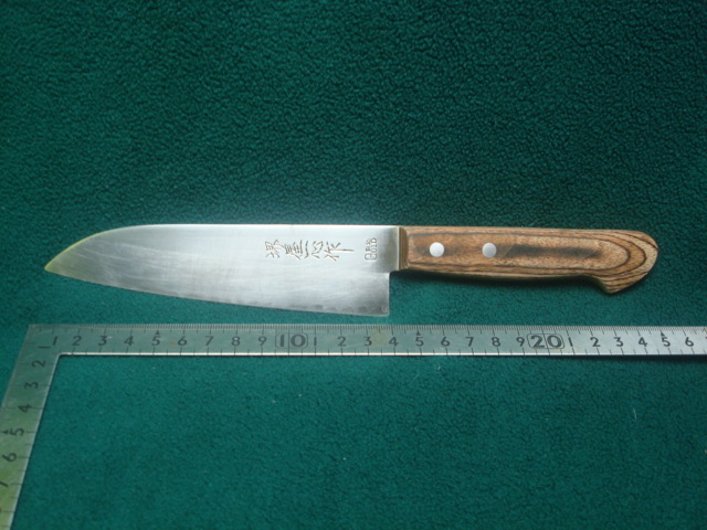 三徳包丁(片刃) 刃長:約14cm GOLD 割込 堺屋一心 作 中古拍卖