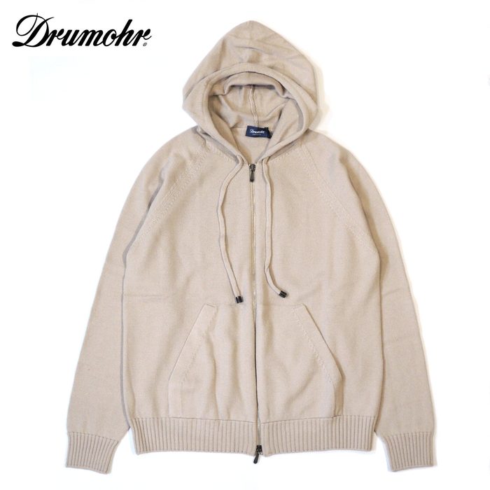 【40%OFF・新品・48】Drumohr(ドルモア)ファインメリノウール 7GGフルジップニットパーカ グレージュ D7M220Z-140拍卖
