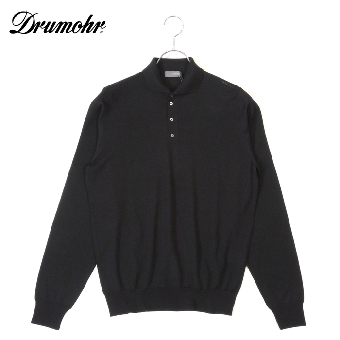 【40%OFF・新品・50】Drumohr MODERN(ドルモア)スーパーファインメリノウール 30GGハイゲージニットポロシャツ ブラック D0D145-690拍卖