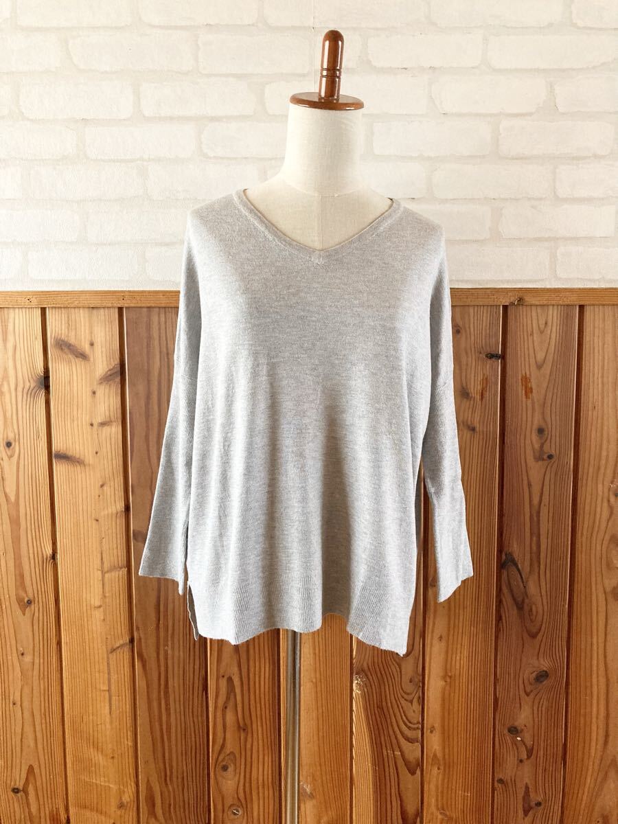 INDEX レディース ドルマン ニット カットソー Mサイズ グレー 長袖 プルオーバー トップス オーバーサイズ Vネック 状態良好 knit ⑪拍卖