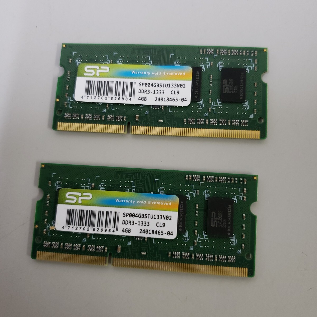 709y0368★シリコンパワーノートPC用メモリ 204PinSO-DIMM DDR3-1333 PC3-10600 4GB SP004GBSTU133N02 2個セット拍卖