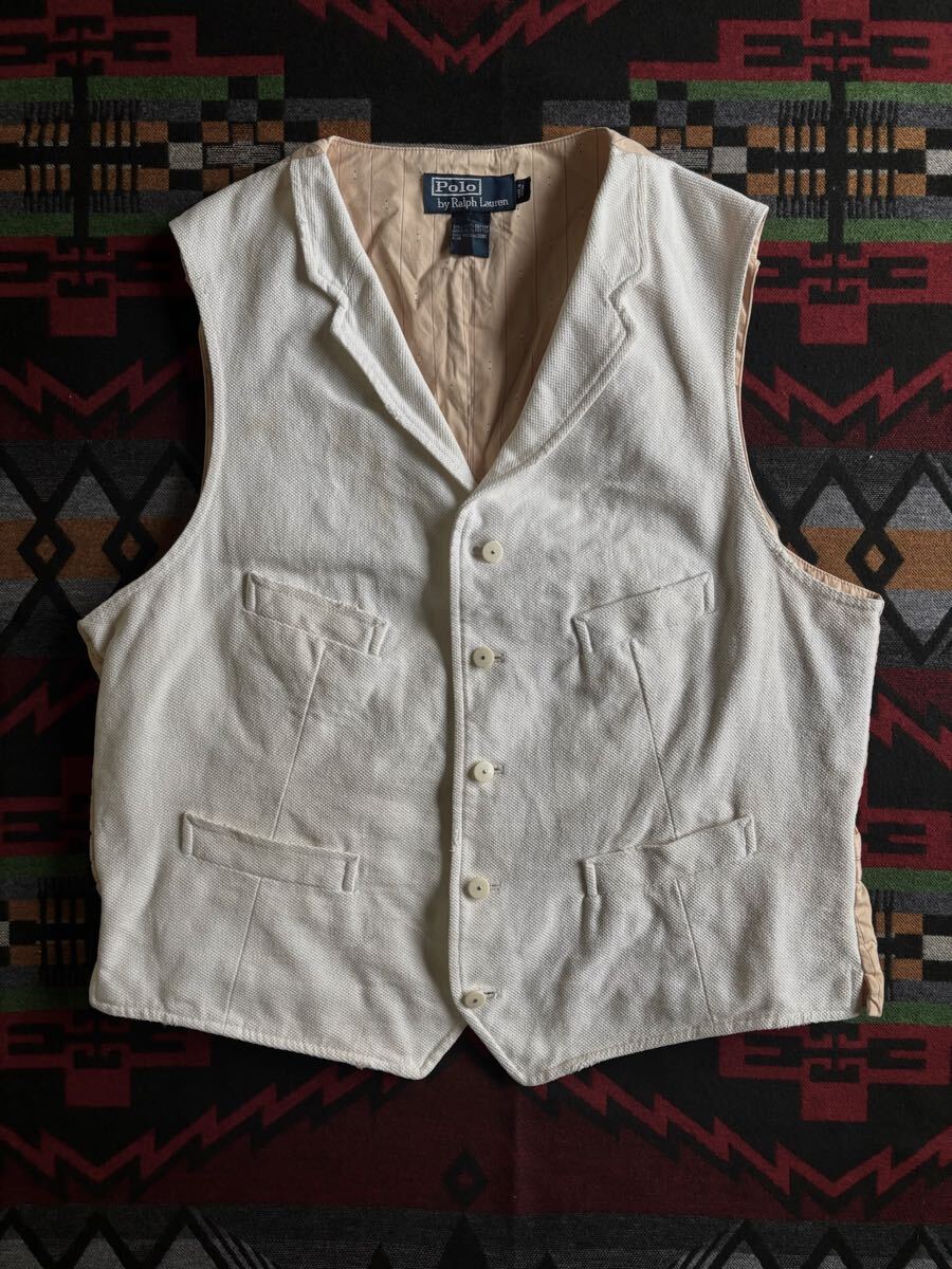 傑作 Polo Ralph Lauren 1900 Lapel Vest “M” インパクト21タグ 19世紀 キャリコの裏地 (RRL ビンテージ ベスト フランス拍卖